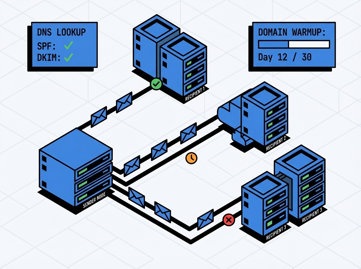Network topology with DNS lookup and domain warmup