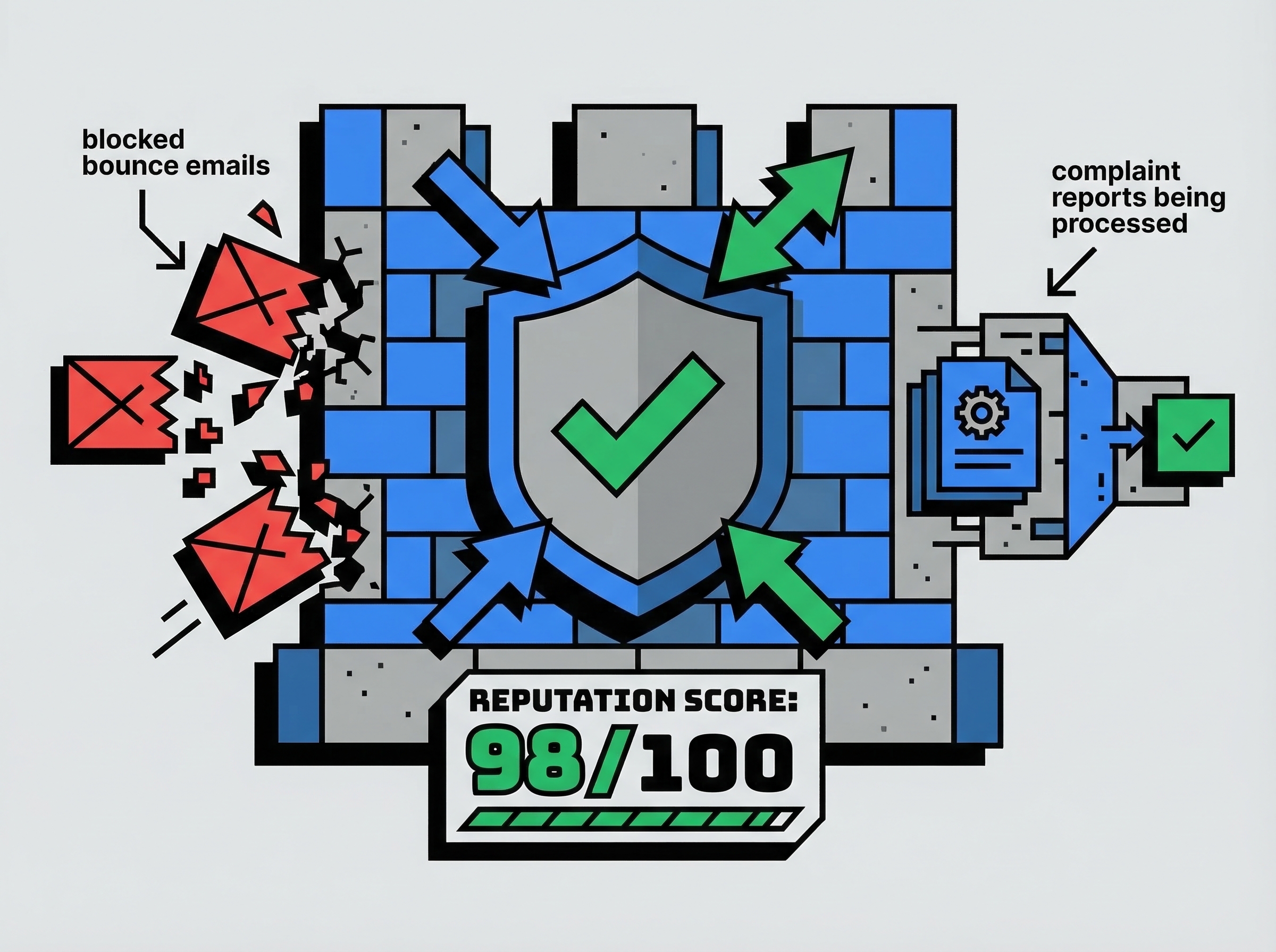 Email reputation guard with shield and 98/100 score