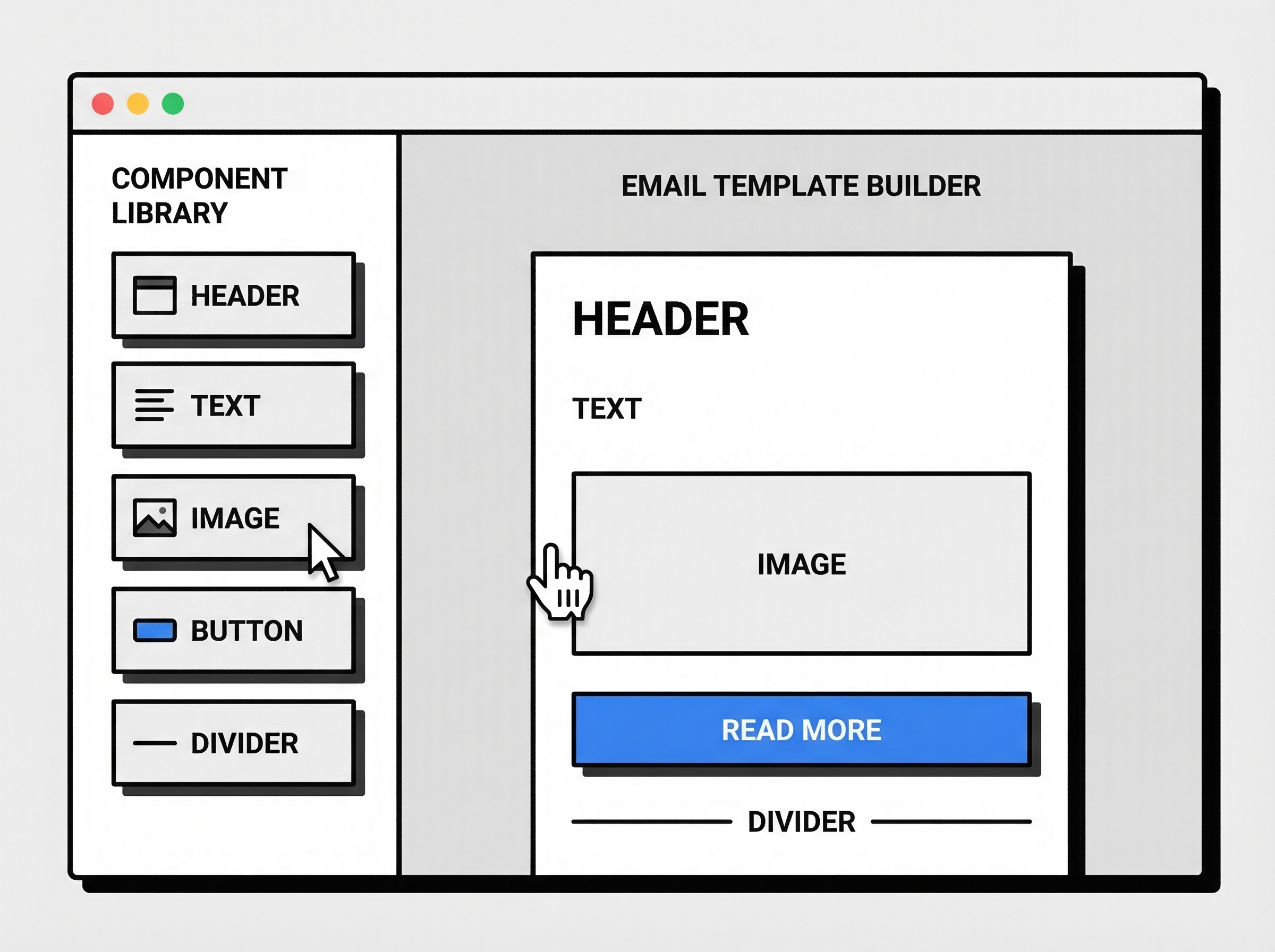 Drag-and-drop email template builder interface